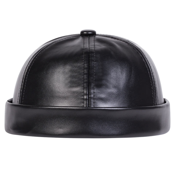 Minimalist Brimless Adjustable PU Leather Docker Cap - image 1