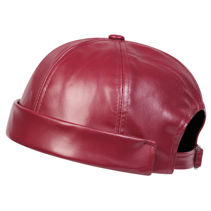 Minimalist Brimless Adjustable PU Leather Docker Cap - Wine - Adjustable (22"-23 1/4") - image 3