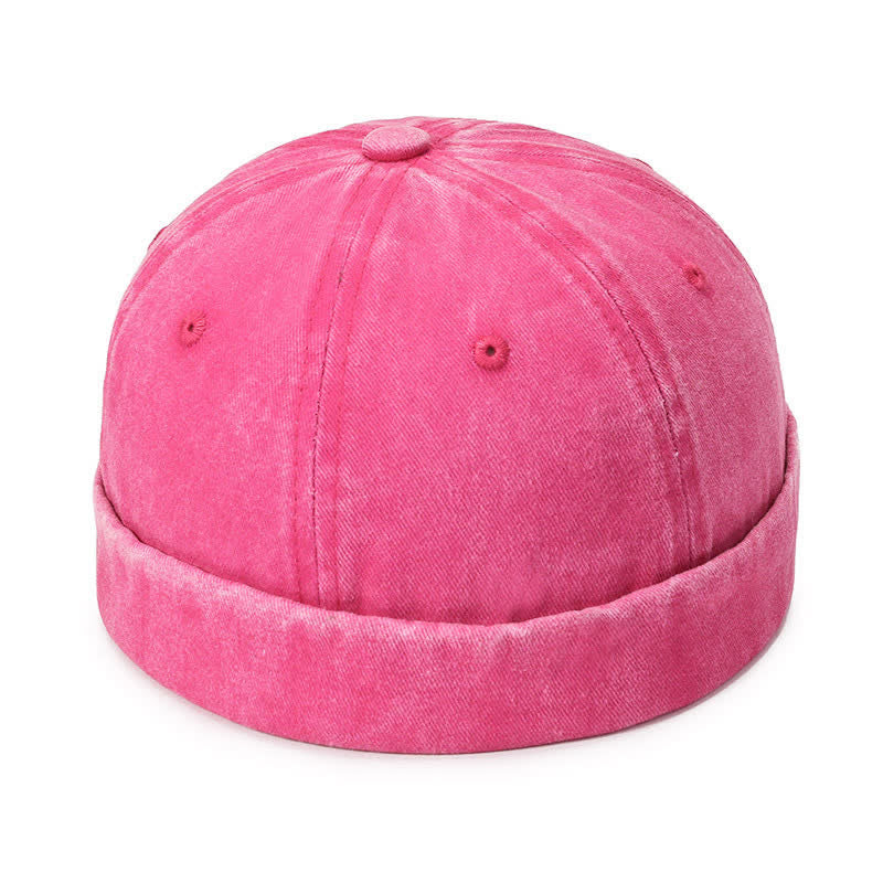 Casual Washed Cotton Brimless Vintage Docker Cap - Pink - Adjustable (22"-23 5/8") - image 14