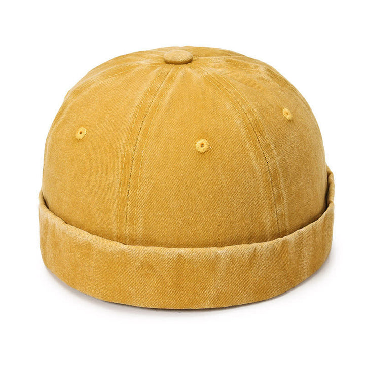 Casual Washed Cotton Brimless Vintage Docker Cap - Yellow - Adjustable (22"-23 5/8") - image 8