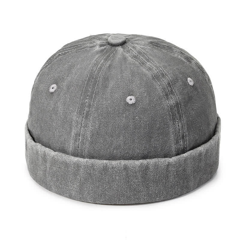 Casual Washed Cotton Brimless Vintage Docker Cap - Light Gray - Adjustable (22"-23 5/8") - image 10
