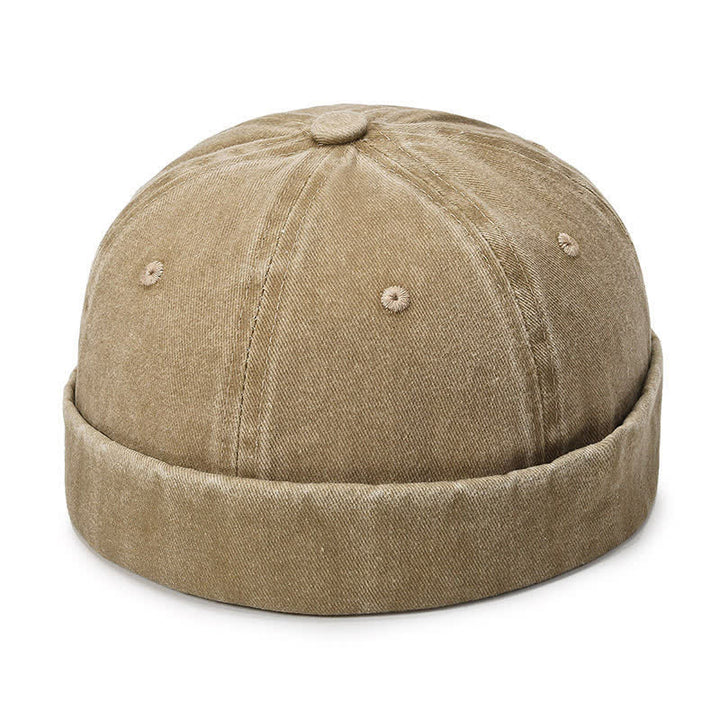 Casual Washed Cotton Brimless Vintage Docker Cap - Khaki - Adjustable (22"-23 5/8") - image 11