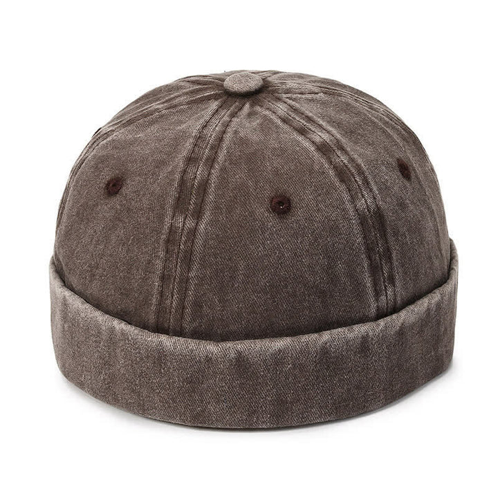 Casual Washed Cotton Brimless Vintage Docker Cap - Coffee - Adjustable (22"-23 5/8") - image 12