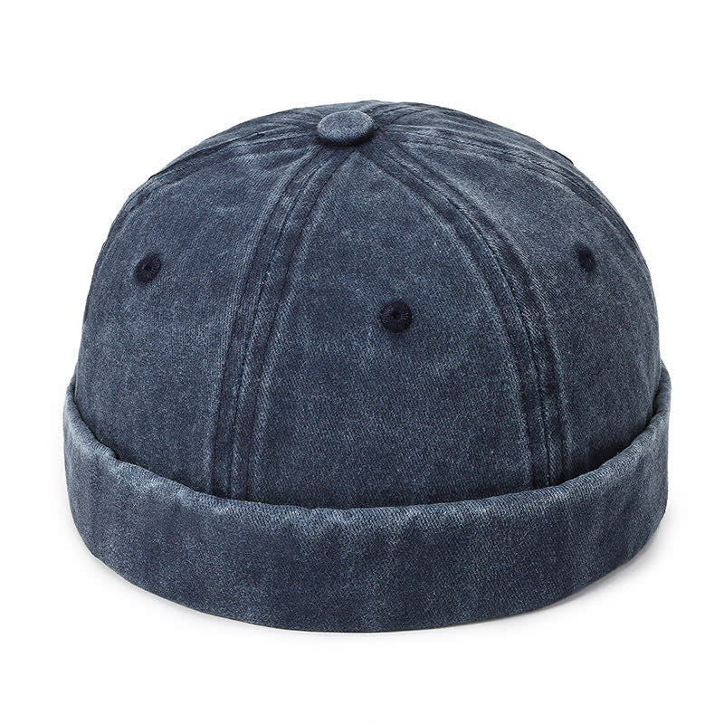 Casual Washed Cotton Brimless Vintage Docker Cap - Navy - Adjustable (22"-23 5/8") - image 7