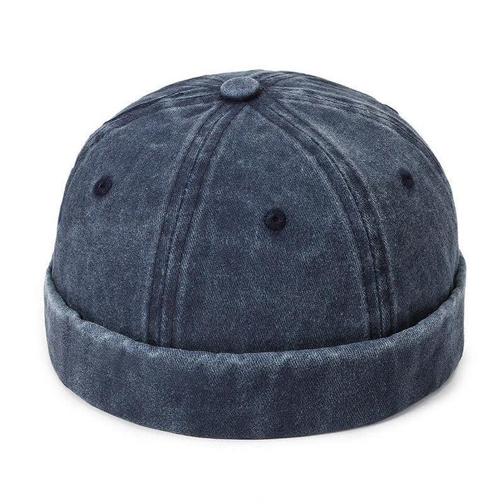 Casual Washed Cotton Brimless Vintage Docker Cap - Navy - Adjustable (22"-23 5/8") - image 7