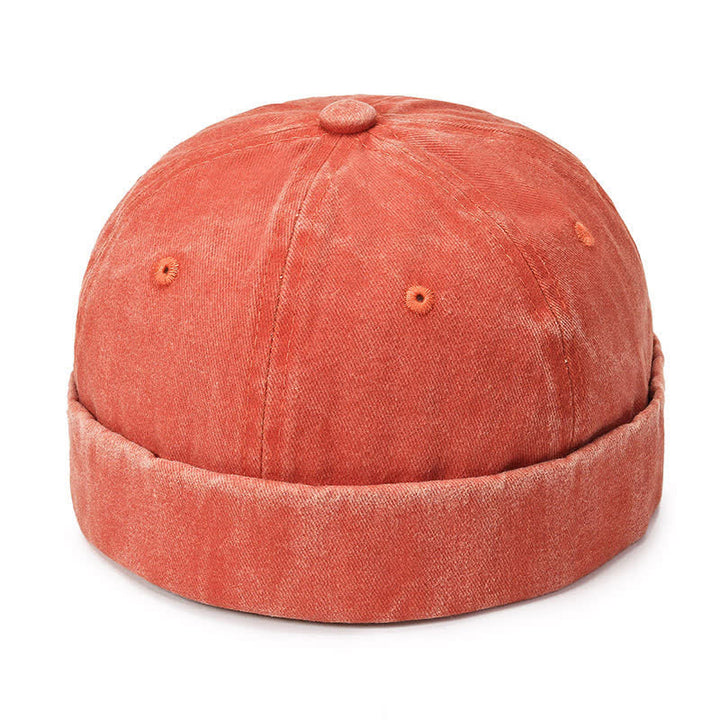 Casual Washed Cotton Brimless Vintage Docker Cap - Orange - Adjustable (22"-23 5/8") - image 15