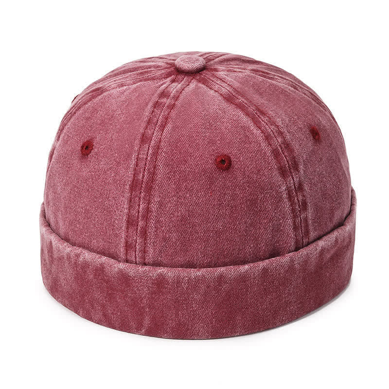 Casual Washed Cotton Brimless Vintage Docker Cap - Wine - Adjustable (22"-23 5/8") - image 9