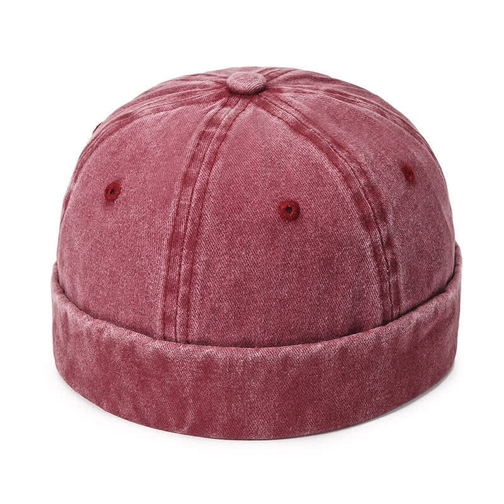 Casual Washed Cotton Brimless Vintage Docker Cap - Wine - Adjustable (22"-23 5/8") - image 9