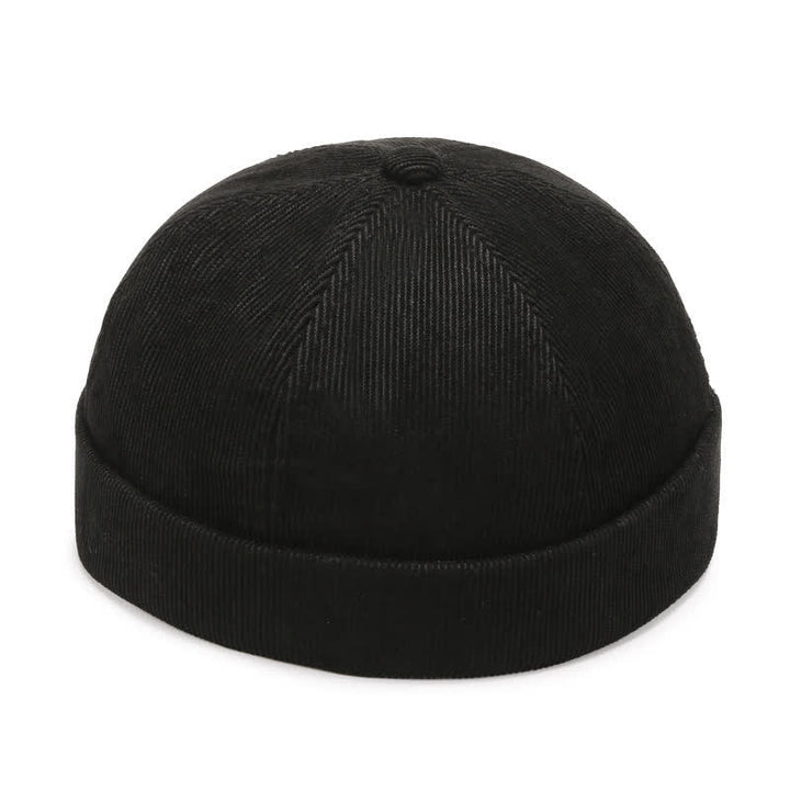 Solid Color No Brim Beanie Corduroy Docker Cap - Black - Adjustable (22"-23 5/8") - image 0