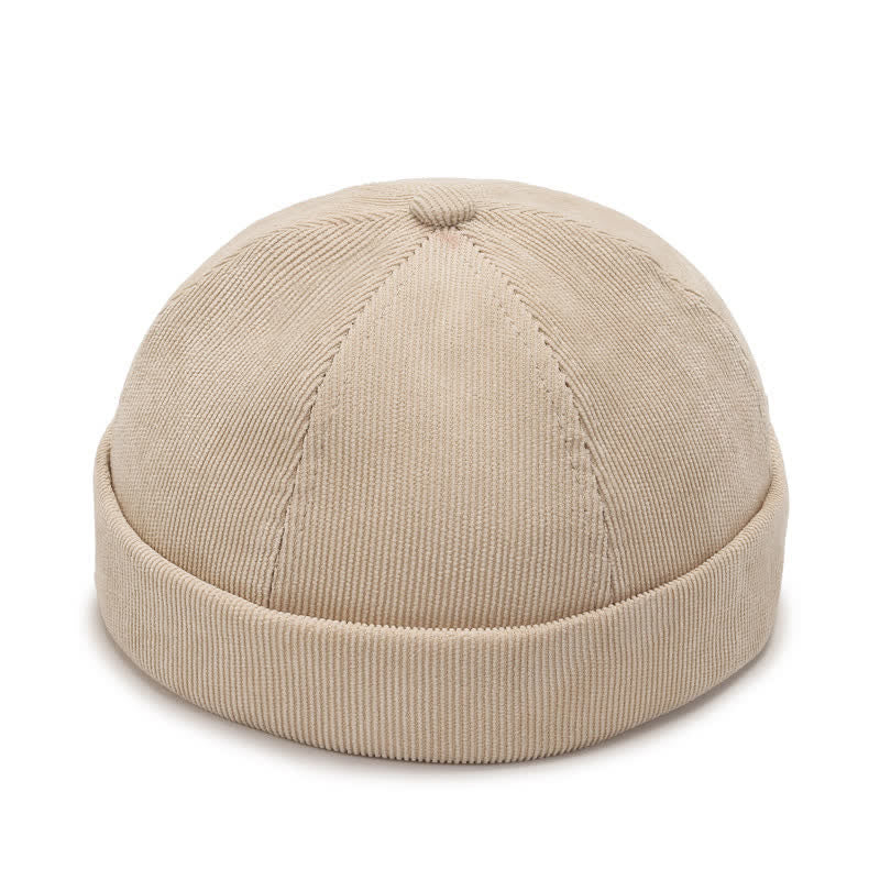 Solid Color No Brim Beanie Corduroy Docker Cap - Khaki - Adjustable (22"-23 5/8") - image 11