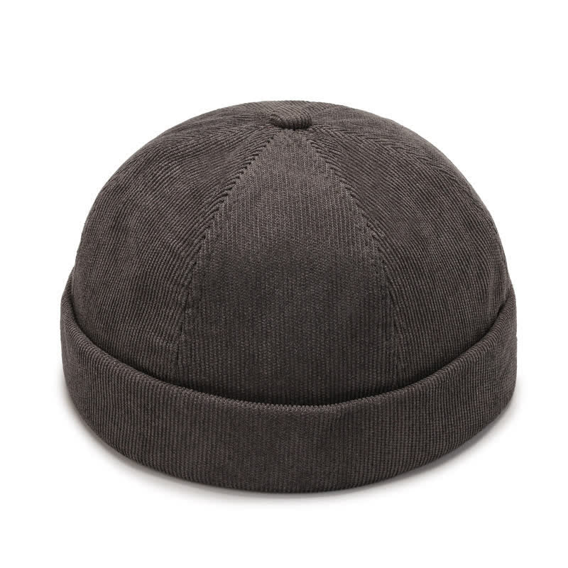 Solid Color No Brim Beanie Corduroy Docker Cap - Gray - Adjustable (22"-23 5/8") - image 10