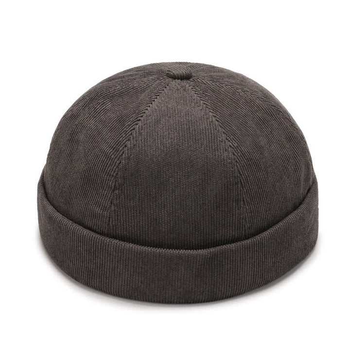 Solid Color No Brim Beanie Corduroy Docker Cap - Gray - Adjustable (22"-23 5/8") - image 10
