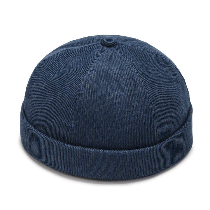 Solid Color No Brim Beanie Corduroy Docker Cap - Navy - Adjustable (22"-23 5/8") - image 6
