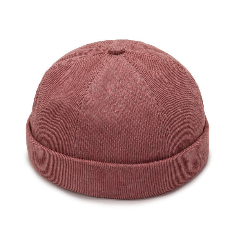 Solid Color No Brim Beanie Corduroy Docker Cap - Pink - Adjustable (22"-23 5/8") - image 1