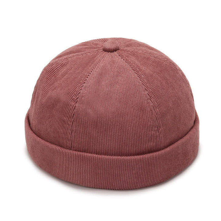 Solid Color No Brim Beanie Corduroy Docker Cap - Pink - Adjustable (22"-23 5/8") - image 1