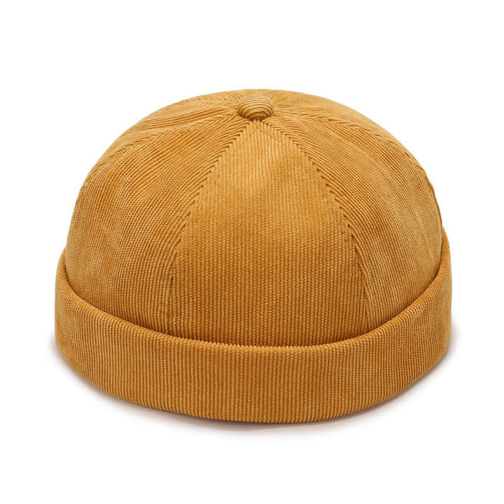 Solid Color No Brim Beanie Corduroy Docker Cap - Yellow - Adjustable (22"-23 5/8") - image 9