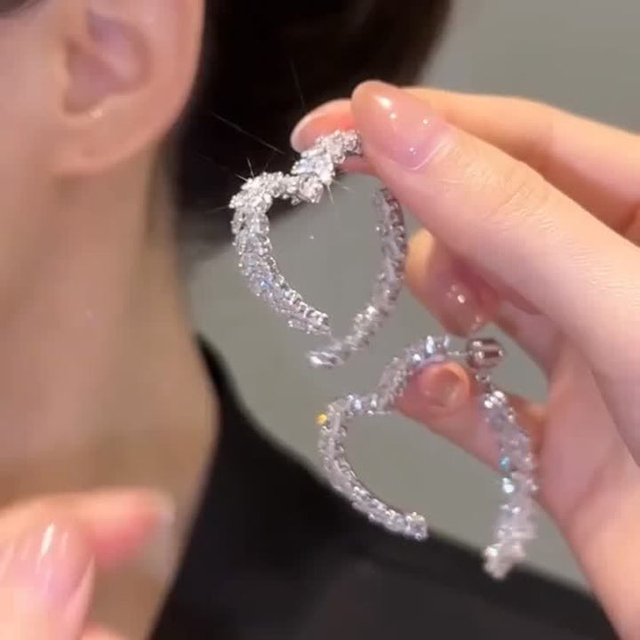 Endless Love Heart Hoop Zircon Inlaid Wheat Earrings - Silver - image 0