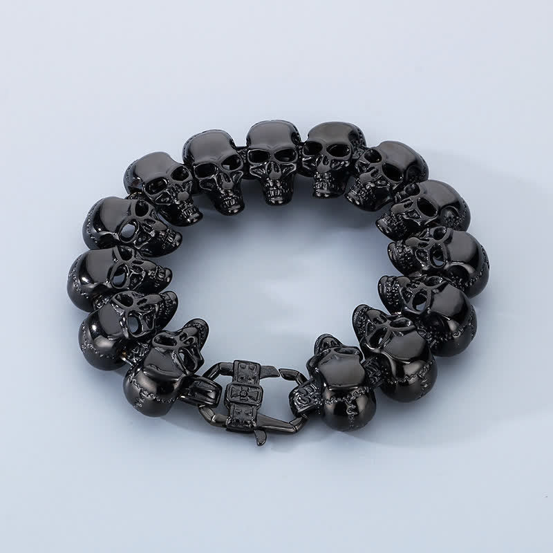 Hip Hop Heavy Skull Head Link Punk Biker Bracelet - Black - image 13