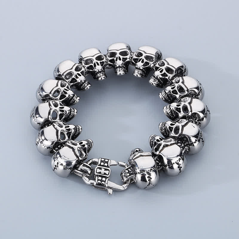 Hip Hop Heavy Skull Head Link Punk Biker Bracelet - Silver - image 2