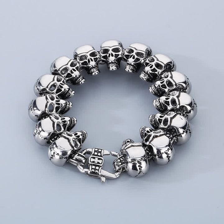 Hip Hop Heavy Skull Head Link Punk Biker Bracelet - Silver - image 2