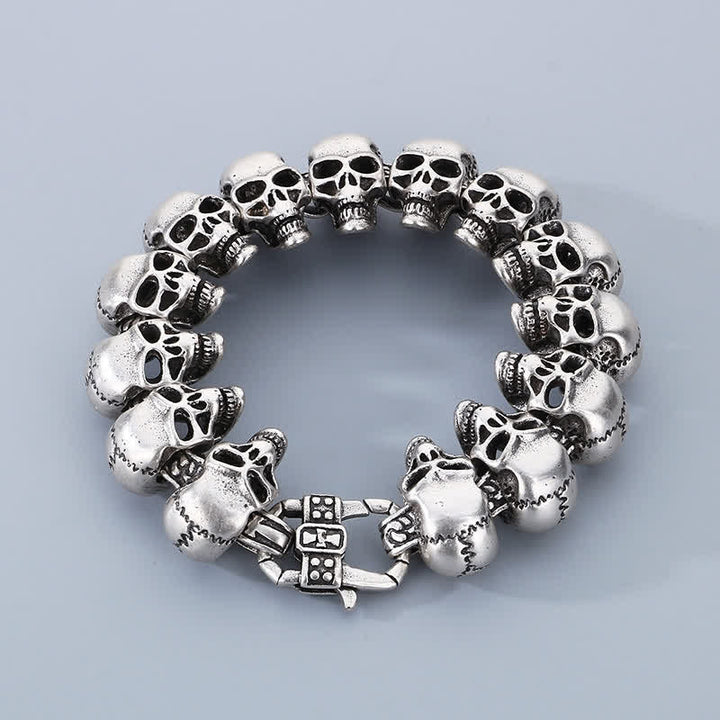 Hip Hop Heavy Skull Head Link Punk Biker Bracelet - Antique Silver - image 7
