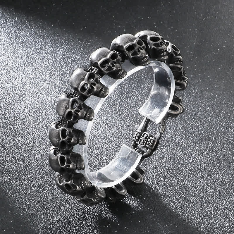 Hip Hop Heavy Skull Head Link Punk Biker Bracelet - Matte Black - image 11