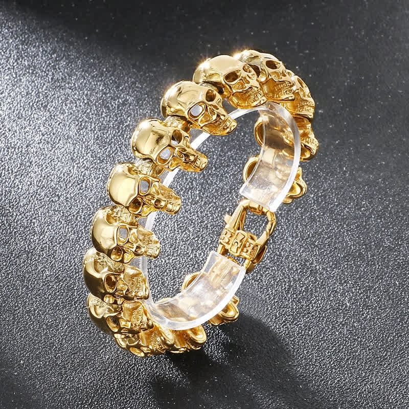Hip Hop Heavy Skull Head Link Punk Biker Bracelet - Gold - image 9