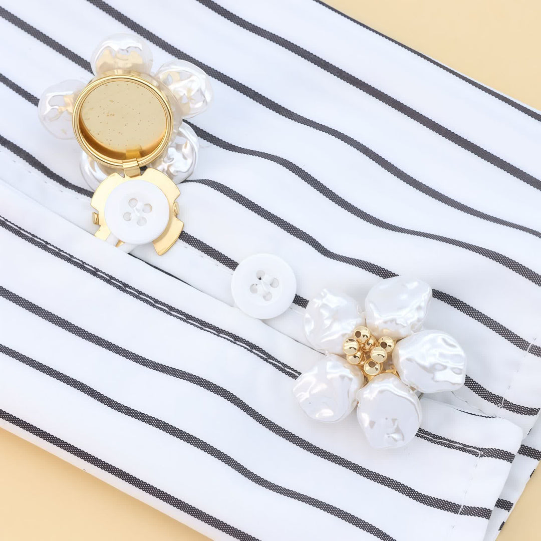1 Pair Decorative Pearl Bloom Snap-On Shirt Button Covers - Gold - image 0