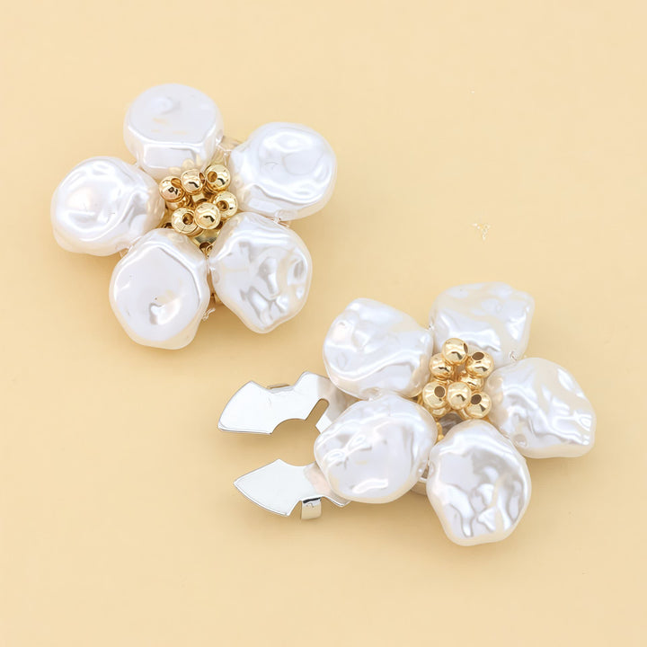 1 Pair Decorative Pearl Bloom Snap-On Shirt Button Covers - Silver - image 7