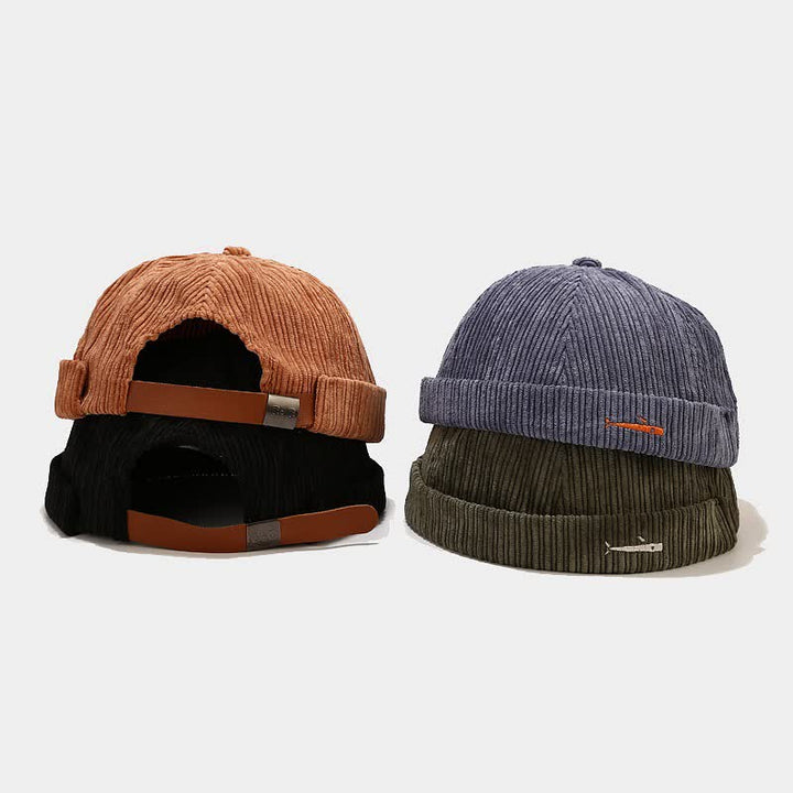 Stylish Embroidered Adjustable No Brim Corduroy Docker Cap - image 2