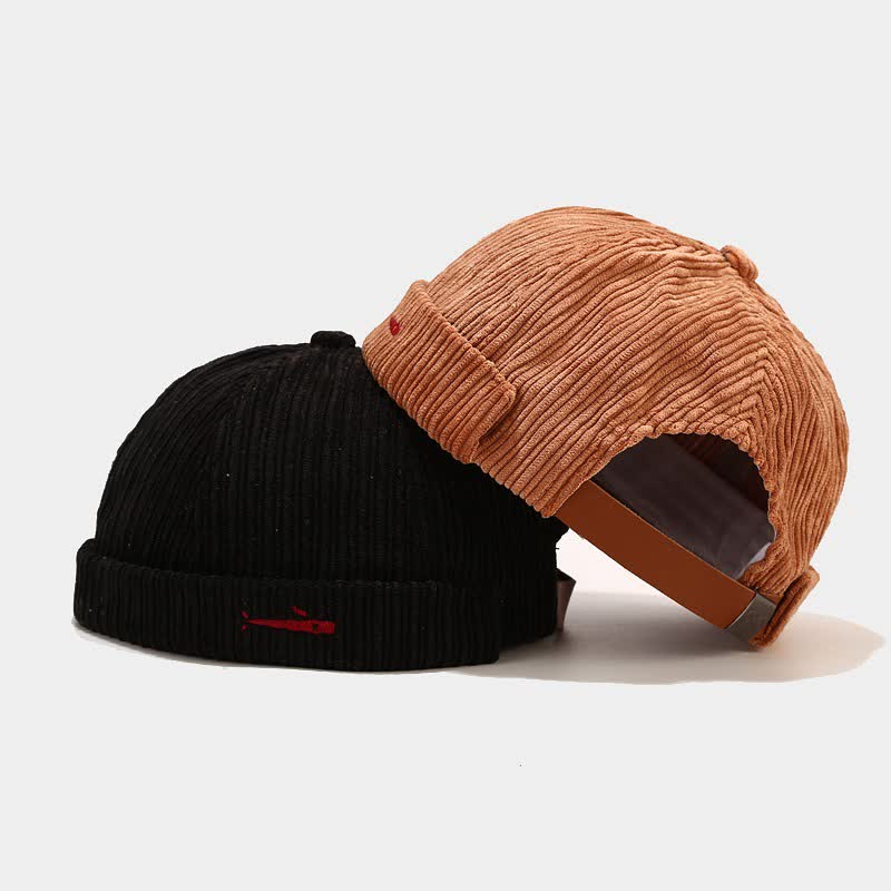 Stylish Embroidered Adjustable No Brim Corduroy Docker Cap - image 3