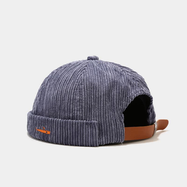 Stylish Embroidered Adjustable No Brim Corduroy Docker Cap - Steel Blue - M (22"-22 7/8") - image 9