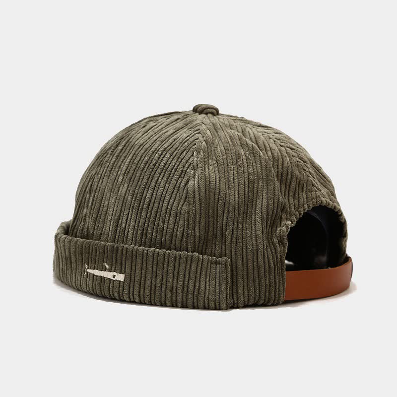Stylish Embroidered Adjustable No Brim Corduroy Docker Cap - Army Green - M (22"-22 7/8") - image 8