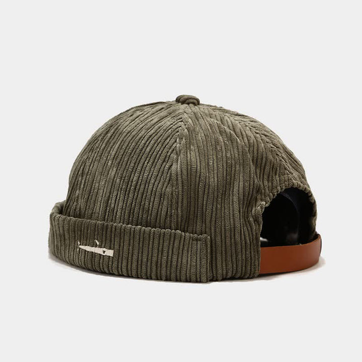 Stylish Embroidered Adjustable No Brim Corduroy Docker Cap - Army Green - M (22"-22 7/8") - image 8