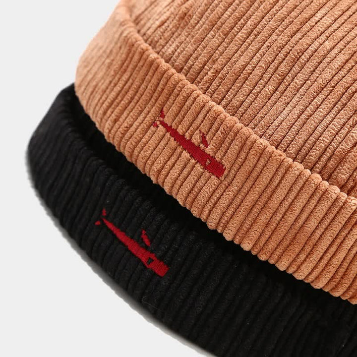 Stylish Embroidered Adjustable No Brim Corduroy Docker Cap - image 4
