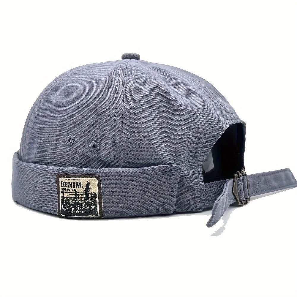 Canvas Adjustable Brimless Docker Cap With Denim Patch - Gray Blue - M (22"-22 7/8") - image 1
