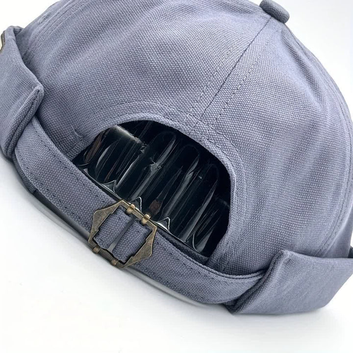 Canvas Adjustable Brimless Docker Cap With Denim Patch - image 2