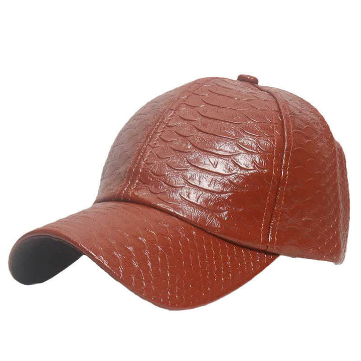 Crocodile Embossed Textured Faux Leather Baseball Cap - Brown - M (22"-22 7/8") - image 4