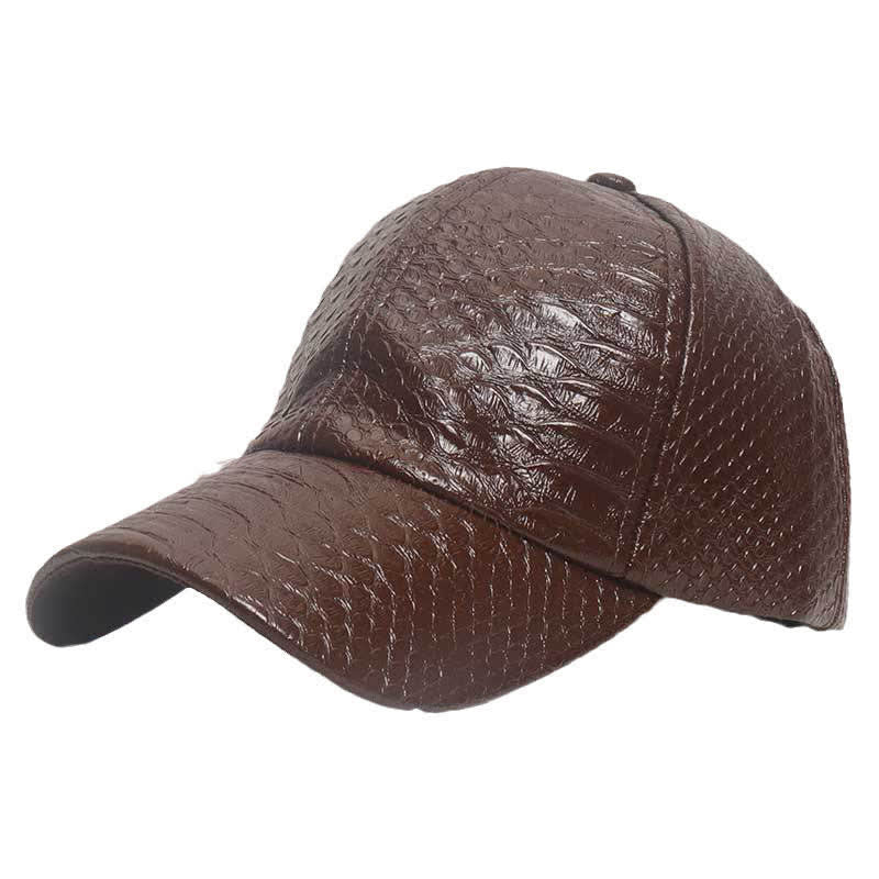 Crocodile Embossed Textured Faux Leather Baseball Cap - Coffee - M (22"-22 7/8") - image 2