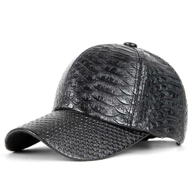 Crocodile Embossed Textured Faux Leather Baseball Cap - Black - M (22"-22 7/8") - image 0