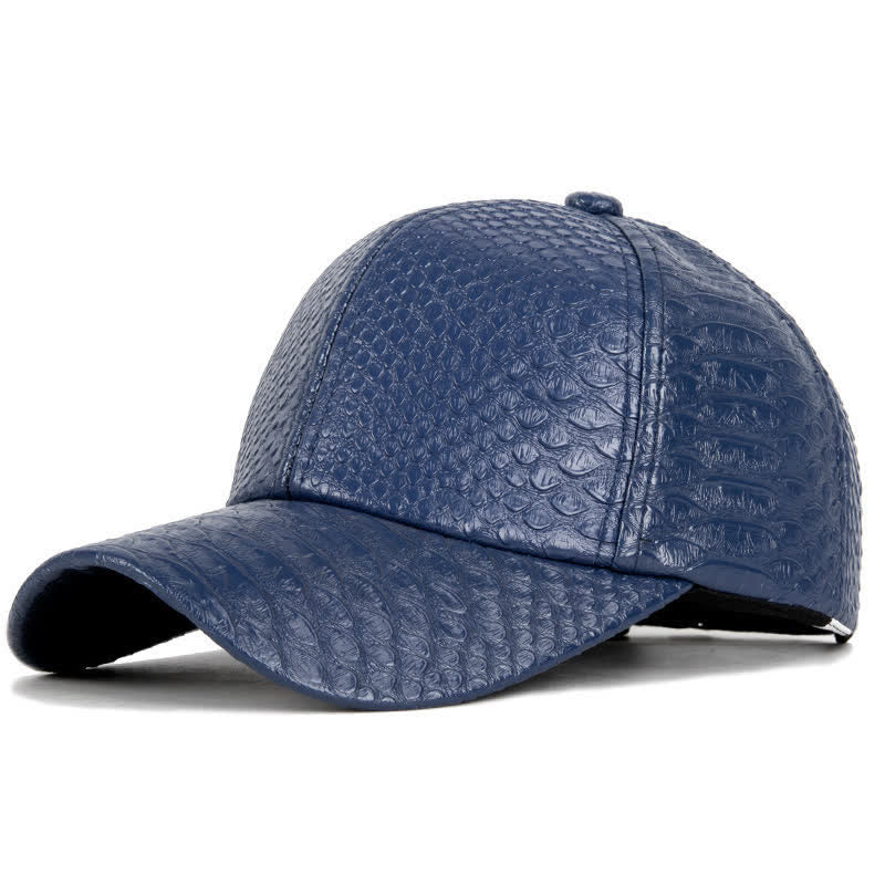 Crocodile Embossed Textured Faux Leather Baseball Cap - Navy - M (22"-22 7/8") - image 3