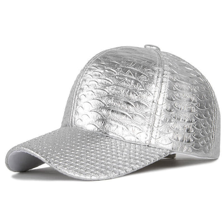Crocodile Embossed Textured Faux Leather Baseball Cap - Silver - M (22"-22 7/8") - image 5