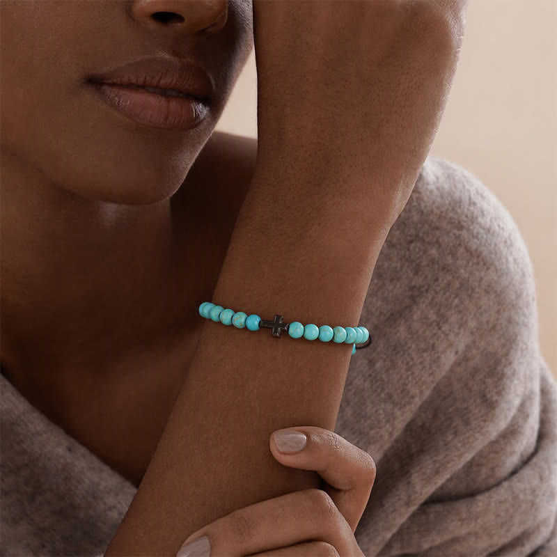 Faith Cross Turquoise Beaded Adjustable Bracelet - image 1