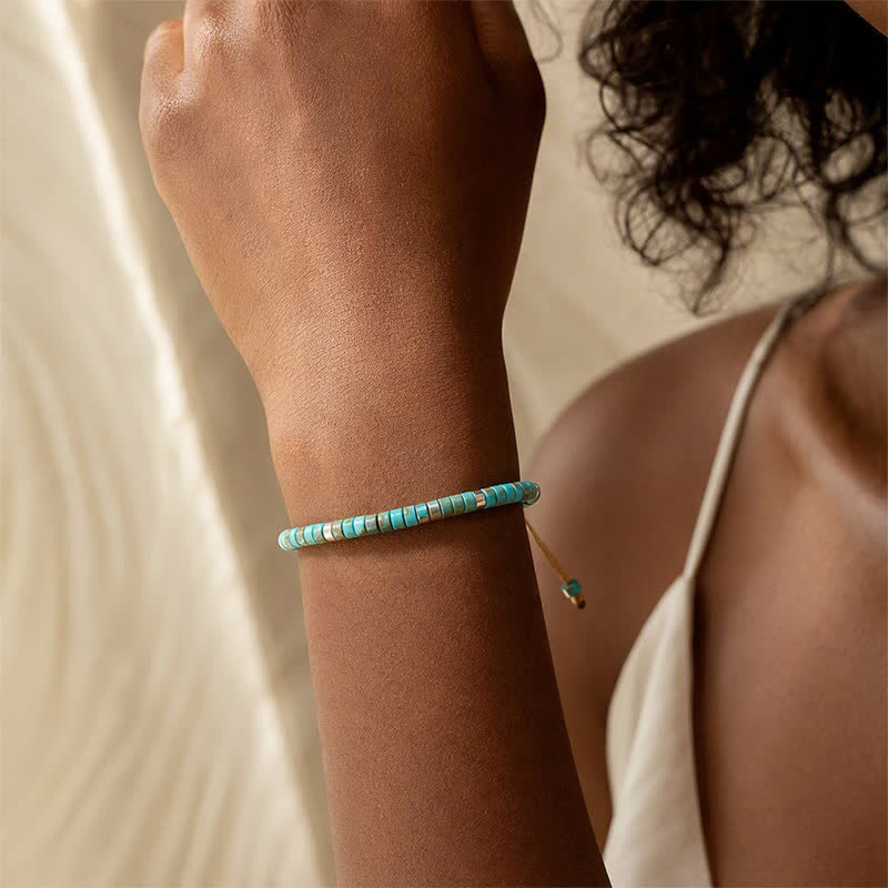Turquoise Disc Beaded Adjustable Cord Bracelet - image 1