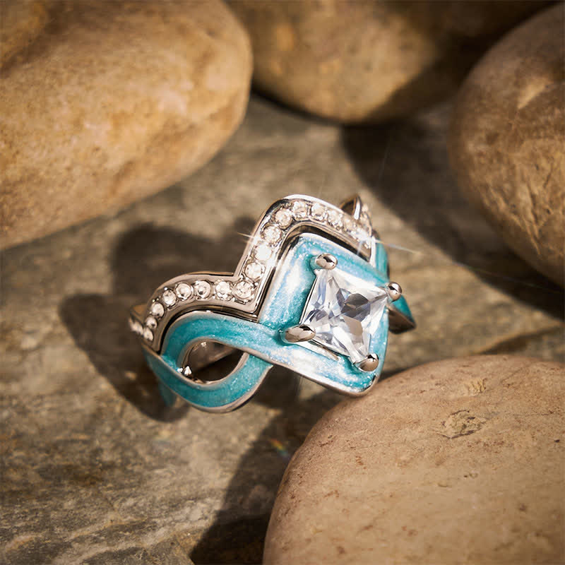 Vintage Two‑Piece Stackable Ring Set Ethnic Enamel Crystal Metal Ring for Daily Party - image 1