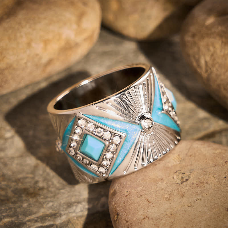 Retro Geometric Imitation Turquoise Wide Band Ring  Women Statement Ring - image 1
