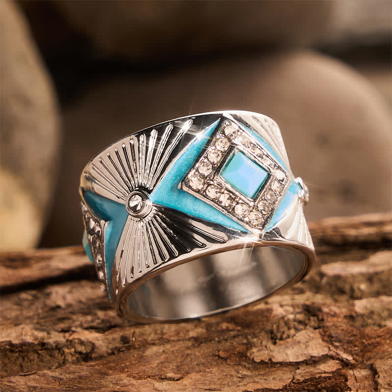 Retro Geometric Imitation Turquoise Wide Band Ring  Women Statement Ring - image 2