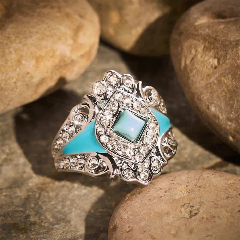 Vintage Imitation Turquoise Rhinestone Women Ring - image 1