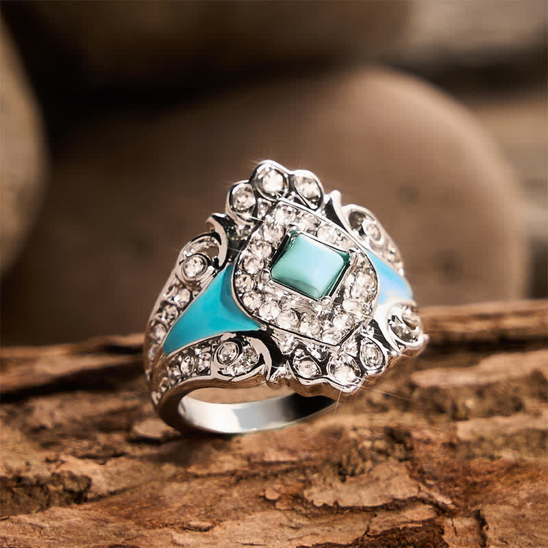 Vintage Imitation Turquoise Rhinestone Women Ring - image 2