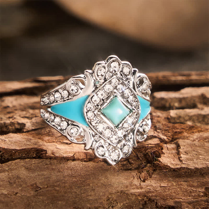Vintage Imitation Turquoise Rhinestone Women Ring - image 3